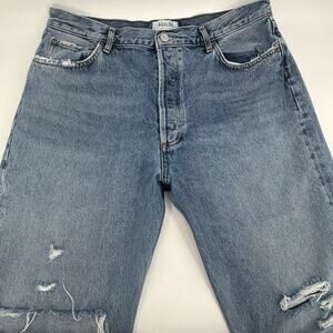 Agolde Womens Sz 33 Jeans 90s Pinch Straight High Rise Distressed BIG Knee Hole